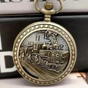 Train Pocket Watch Steam Engine Steampunk Gold Christmas Birthday Gift - NEW!